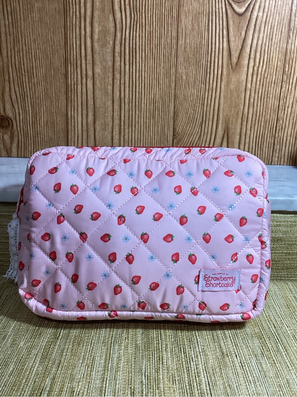 Strawberry Shortcake Quilted Pink Cosmetic Pouch